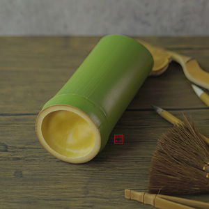 Florero de bambú natural con boca inclinada y color verde preservado, adorno retro estilo Zen, soporte para bolígrafos de bambú estilo chino - Product Image 2