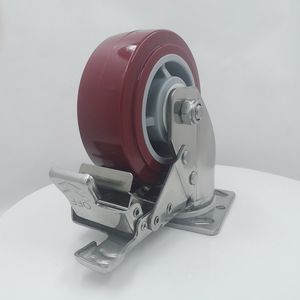 Schwerlast 4'' 5'' 6'' 8'' Anti-Rost Edelstahl 304 Drehplatte Inox-Rahmen-Rolle mit PU-Nylonkautschukrädern 100-200 mm - Product Image 2