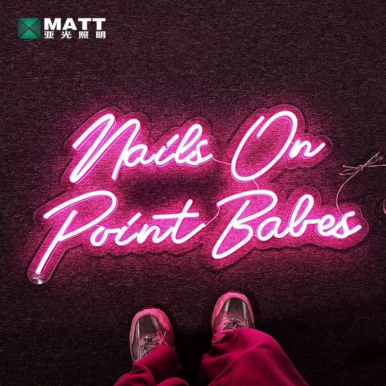 MATT factory manufacture pink beauty Nails on Point babes cutting shape design decorations PVC custom made indoor led neon sign