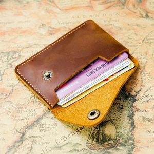 Personalized Handmade Genuine Leather Vintage Crazy Horse Snap Closure <b>Small</b> Credit ID Card Holder Mini Pocket <b>Purse</b> Unisex - Product Image 5