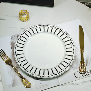 HOT SALE 4 Piece Nordic Luxury Black Line Dining Room <b>Set</b> Ceramic Plate with Gift Box - Product Image 3
