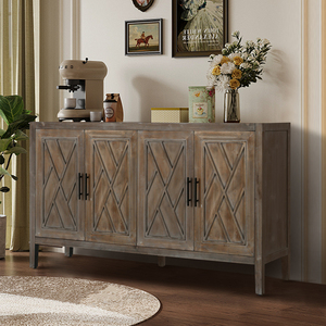 Modern Farmhouse Accent Cabinet 60 Inches 4 <b>Doors</b> Wood Sideboard Buffet Console Table - Product Image 1