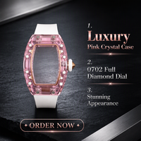 Hochwertige 0702 Rosa Kristall-Uhrgehäuse Automatisches Mechanisches Uhrwerk Weißes Fluorkautschuk-Armband Damen Sport-Business-Uhr