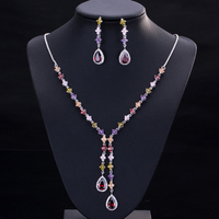 Ensemble de bijoux de fête pour femmes, collier long et boucles d'oreilles multicolores en zircon cubique, accessoires pour robe de mariée