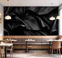 Papier peint mural en feuilles plissées noires à effet 3D pour salon, hall d'hôtel et bureau