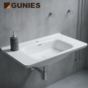 Grand meuble de salle de bain <span class=keywords><strong>en</strong></span> <span class=keywords><strong>pierre</strong></span> artificielle blanche avec lavabo design moderne et lavabo mural rectangulaire pour hôtels - Product Image 5