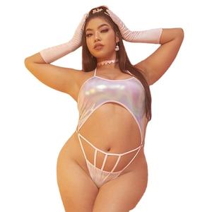 Lencería Sexy de San Valentín, sujetador y bragas de talla grande para mujer, ropa interior colorida de cuero dorado, Body de peluche recortado - Product Image 4