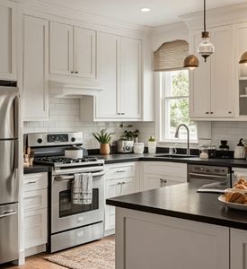 Armoire de cuisine en bois Villa Appartement Hôtel Style moderne Armoire générale avec îlot - Product Image 5