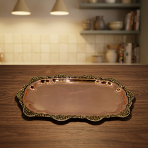 Plateau en cuivre massif avec embellissements en laiton - Product Image 1