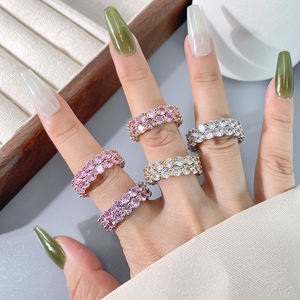 Anillos de Zirconia Cúbica de 4MM al por Mayor, Anillos de Moda con Doble Línea Estilo Hip Hop para Hombres y Mujeres - Product Image 2