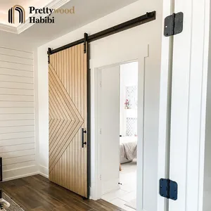 Prettywood porta interna americana del salotto guida del pavimento scorrevole nera rullo regolabile porte del fienile in legno