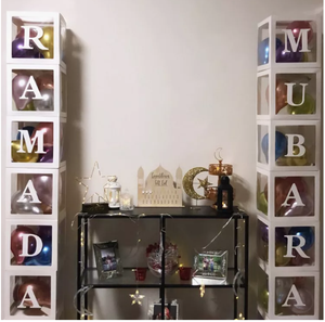 Eid Mubarak forniture decorazione fai da te oro bianco argento blocchi di palloncini trasparenti scatole di palloncini con lettere EID Ramadan Kareem - Product Image 6