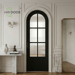 Puerta Corredera de <span class=keywords><strong>Madera</strong></span> Sólida de Roble, Pino o Caoba con Acabado Superficial Personalizado y Panel de Vidrio Arqueado para Interiores - Product Image 1