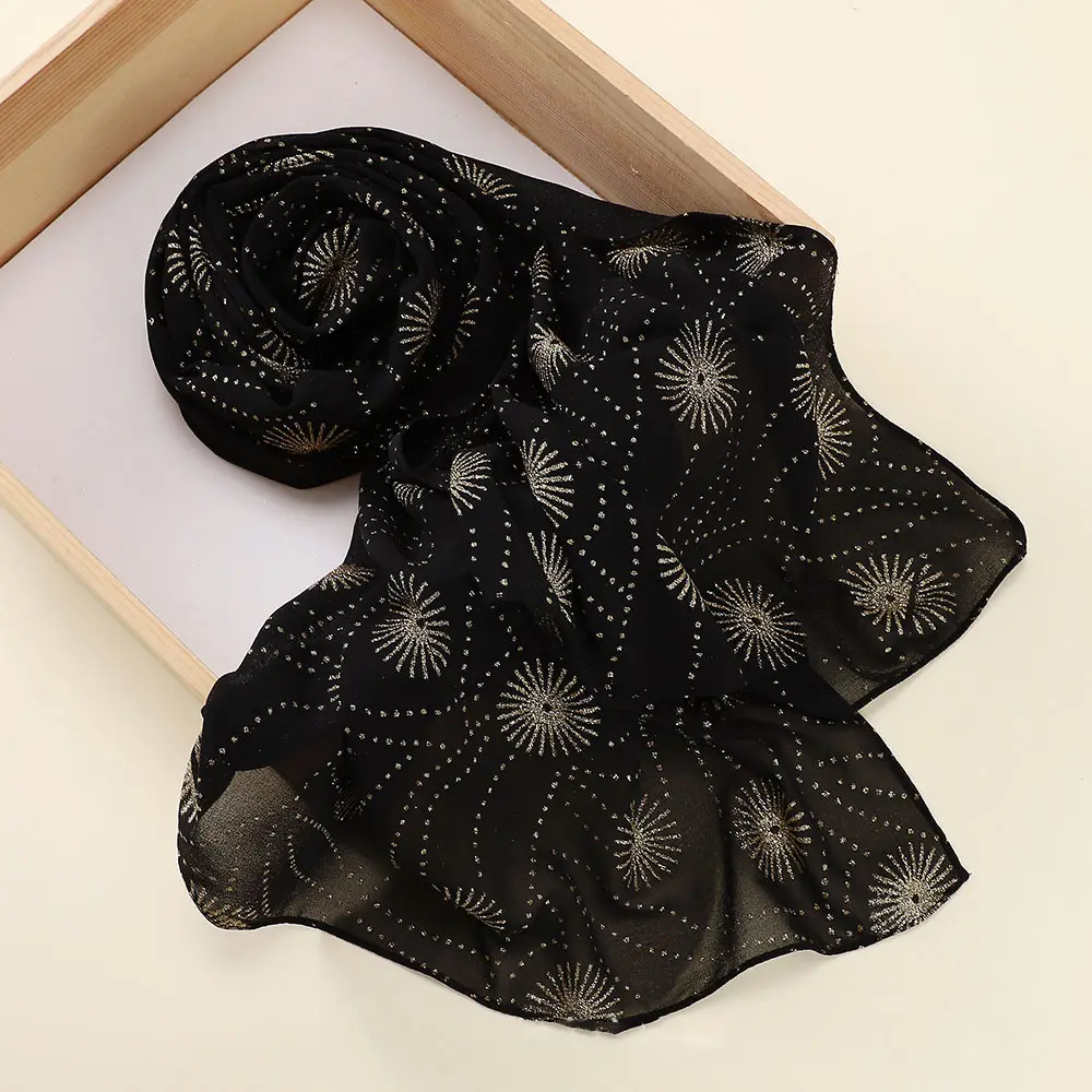 Zwarte Moslim Shimmer Strass Chiffon Hijab Groothandel In Voorraad 10 Stijlen Parel Malaysia Hot Selling Tudung Sjaals