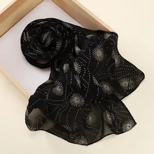 Black Muslim Shimmer Rhinestone Chiffon Hijab Wholesale In Stock 10 Styles Pearl Malaysia Hot Selling Tudung Scarves