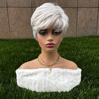Perruques courtes synthétiques bouclées Julianna Wholesale Kanekalon lisses gris argenté avec frange, sans colle, en silicone, avec dentelle frontale, style pixie