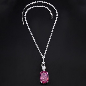 Collier avec pendentif de grande taille en cuivre écologique de haute qualité, serti de zircone cubique bleue 20*28mm, pour femmes, à porter au quotidien et au bureau - Product Image 3