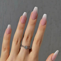 Uñas Postizas Reutilizables de Cobertura Completa con Diseño de Flores Francesas y Puntos Rosas, 24 Piezas