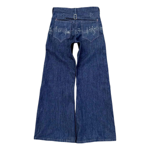Women's wide leg jeans Denim Breathable Medium Wash Rib Pocket Button Comfortable Denim American Style Ladies Bell-bottom <b>Pants</b> - Product Image 1