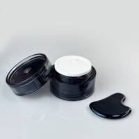 Emballage cosmétique bleu foncé de luxe, pot de crème pour le visage de 30 g et 50 g, pot en plastique cylindrique semi-transparent avec couvercle à spatule magnétique