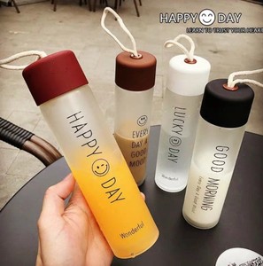 Smiley face lovers cup vetro smerigliato tazza personalizzata sport color bottiglie d'acqua di vetro - Product Image 5