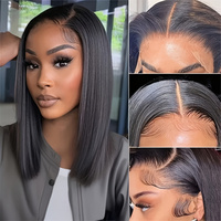 Perruques courtes bob en cheveux humains vietnamiens bruts, lisses comme des baguettes, avec dentelle HD, sans colle, pour femmes noires
