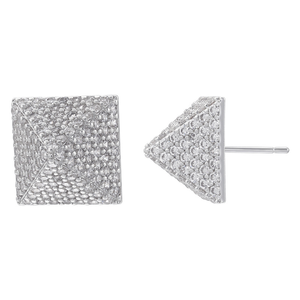 Pendientes <span class=keywords><strong>de</strong></span> mujer con diseño <span class=keywords><strong>de</strong></span> nicho pequeño, incrustaciones <span class=keywords><strong>de</strong></span> pirámides <span class=keywords><strong>de</strong></span> circonio, superficie lisa y sencilla, remaches cuadrados. - Product Image 4