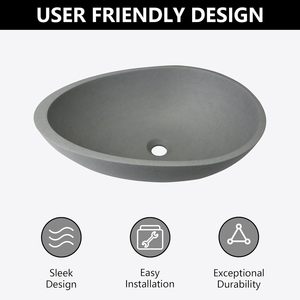 Lavabo de salle de bain, lavabo de salle de bain en béton gris sans robinet ni drain, 21 "x 15", en forme d'oeuf. - Product Image 4