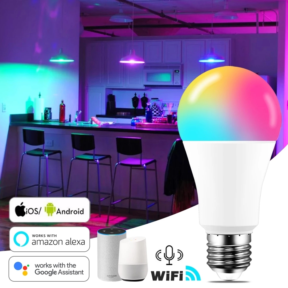 E27/E26/B22 LED WiFi Smart Light Bulb RGBW with AC Power for Google Home Alexa & Echo
