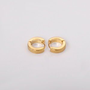 Pendientes de aro de acero inoxidable dorado con acabado esmerilado, diseño minimalista, joyería de moda para mujeres, hombres, estilo unisex EA300201G - Product Image 2