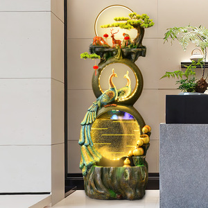 Peacock Landscape Floor Water Feature With Gourd Design <b>Humidifier</b> For Living Room Office Decor 61x46x166cm - Product Image 1