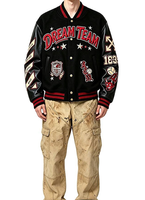 Veste universitaire américaine personnalisée, manches en cuir PU, mélange de laine matelassé, broderie de patchs en chenille, streetwear, veste de baseball