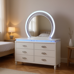 Cómoda de Maquillaje Perla con 6 Cajones, Diseño Moderno, Color Blanco Lechoso, con Iluminación LED, Montaje en Suelo - Product Image 2