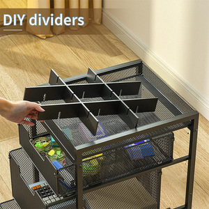 <b>Roller</b> File Cart Mesh <b>Drawer</b> Cabinet Organizer 4 Layers Black Storage Shelf Office Desk Organizer Mobile Cart - Product Image 3
