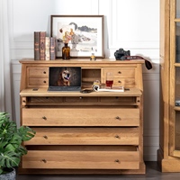 Bureau de style campagnard en chêne blanc avec tiroirs, commode de secrétaire, table d'écriture