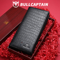 Dompet Panjang Kulit Asli BULLCAPTAIN Motif Buaya untuk Pria - Dompet Kartu Bisnis Mewah dengan Pelindung RFID