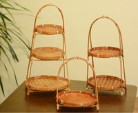 Panier de rangement rond multi-niveaux en bambou tressé, fait main, écologique et tendance, pour thé, fruits, gâteaux et collations sèches