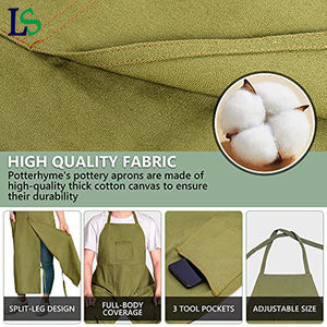 Tablier de cuisine en toile polyester vert avec logo de marque personnalisé Tablier de travail pour jardin Guêtres avec fentes Tablier de cuisine avec poches - Product Image 3
