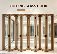 Porte pliante en verre en alliage d'aluminium et PVC, à rupture de pont thermique, avec verre trempé, étanche, idéale pour supermarché, villa, balcon