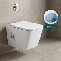 WC mural moderne en céramique blanche sans bride avec fonction bidet, facile à nettoyer, pour salle de bain