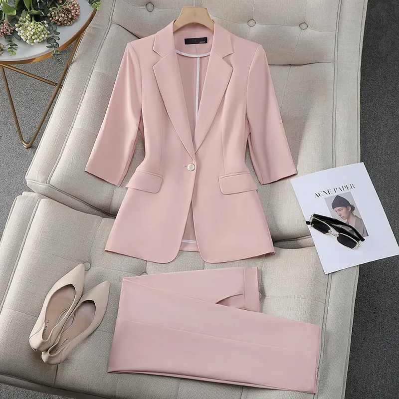 New Summer Fashion Pink Sleeve Goddess Suit Jacket for Women High-End Professional Style