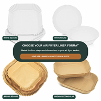 Papiers de cuisson ronds pour friteuse à air avec emballage personnalisé, 60 pièces, plateaux en papier jetables dans des boîtes transparentes pour la vente au détail