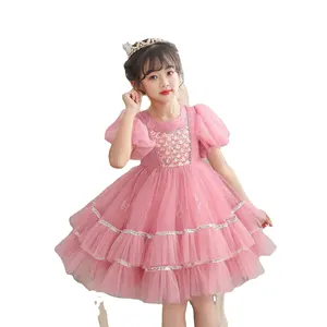 Sıcak satış Vietnam Pembe Butik kız giyim bebek kız parti elbise çocuk elbiseleri tasarımları Güzel Karikatür Prenses elbiseler