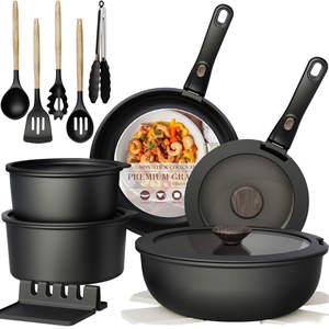Juego de 21 Piezas de Ollas y Sartenes Metálicas Modernas Antiadherentes con Asas Desmontables para Cocina de RV, Aptas para Horno e Inducción, Apilables - Product Image 1