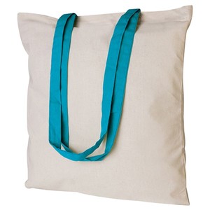 Sac fourre-tout en toile Queenie Shopper 220 g/m² avec poignées bleues, carré, décontracté, pour usage promotionnel - Product Image 1