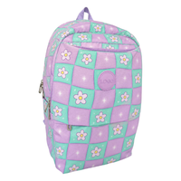 Tas Ransel Nylon Besar Motif Kotak-kotak Bunga untuk Anak Perempuan Pelajar dengan Kantong Resleting Depan