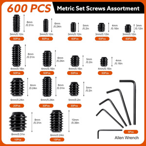 Internal Hex Drive Cup Point Set Screws Kit 600pcs M3 M4 M5 M6 M8 12.9 Alloy Steel Industrial Grade Blackened - Product Image 2