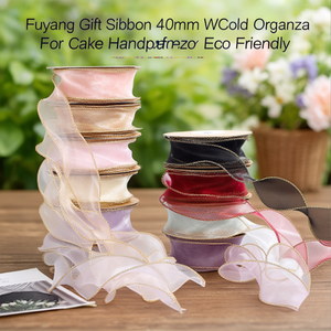 Fuyang Gift <b>Ribbon</b> 40mm Wavy Coiled Organza <b>Gold</b> Edge For Cake Handcrafted Box Bow Eco Friendly - Product Image 3