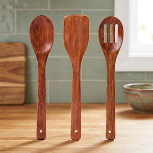 Ensemble d'ustensiles de cuisine en bois 3 pièces : spatule, cuillère, cuillère ajourée, résistant à la chaleur pour ustensiles de cuisson antiadhésifs - Product Image 3