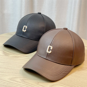 Mùa thu và mùa đông PU da C Mũ bóng chày màu rắn Logo tùy chỉnh trống Mũ bóng chày đầu lớn nắp tròn vỏ não - Product Image 2